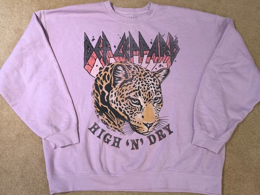 Def Leppard High N Dry 1981 Tour Sweatshirt Women S Lavender Band Merch Pullover